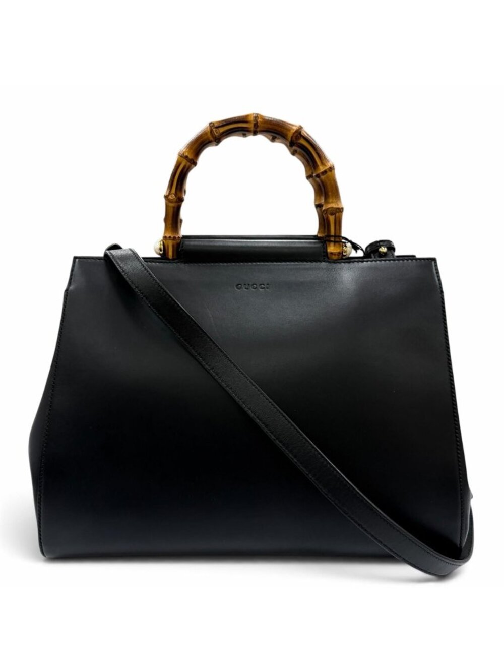 Gucci Nymphaea Medium Bamboo Eco Pearl 2-Way Leather Shoulder Bag Black